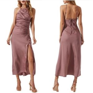 Astr Pink Sheath Maxi Dress with Halter Neckline